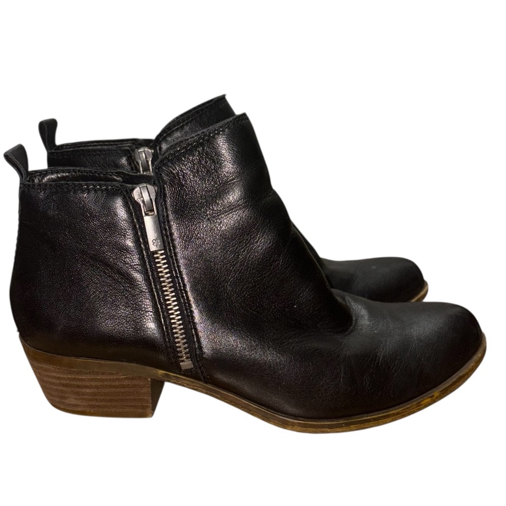 LUCKY BRAND Basel Double Zip Black Leather Ankle Booties Size 8.5-- Soft Leather - Picture 2 of 9